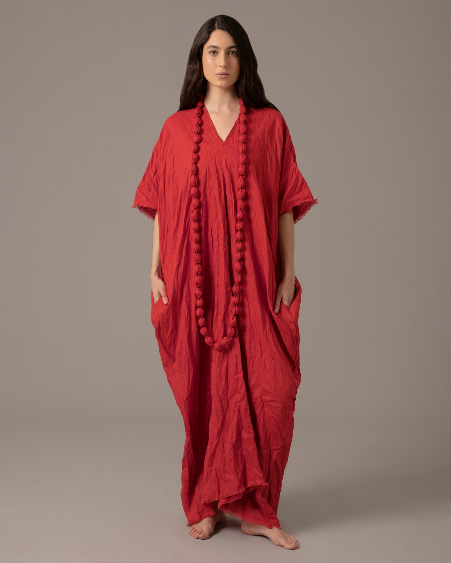chinese dress ladies Textured Linen Effortless Maxi Dress With Necklace