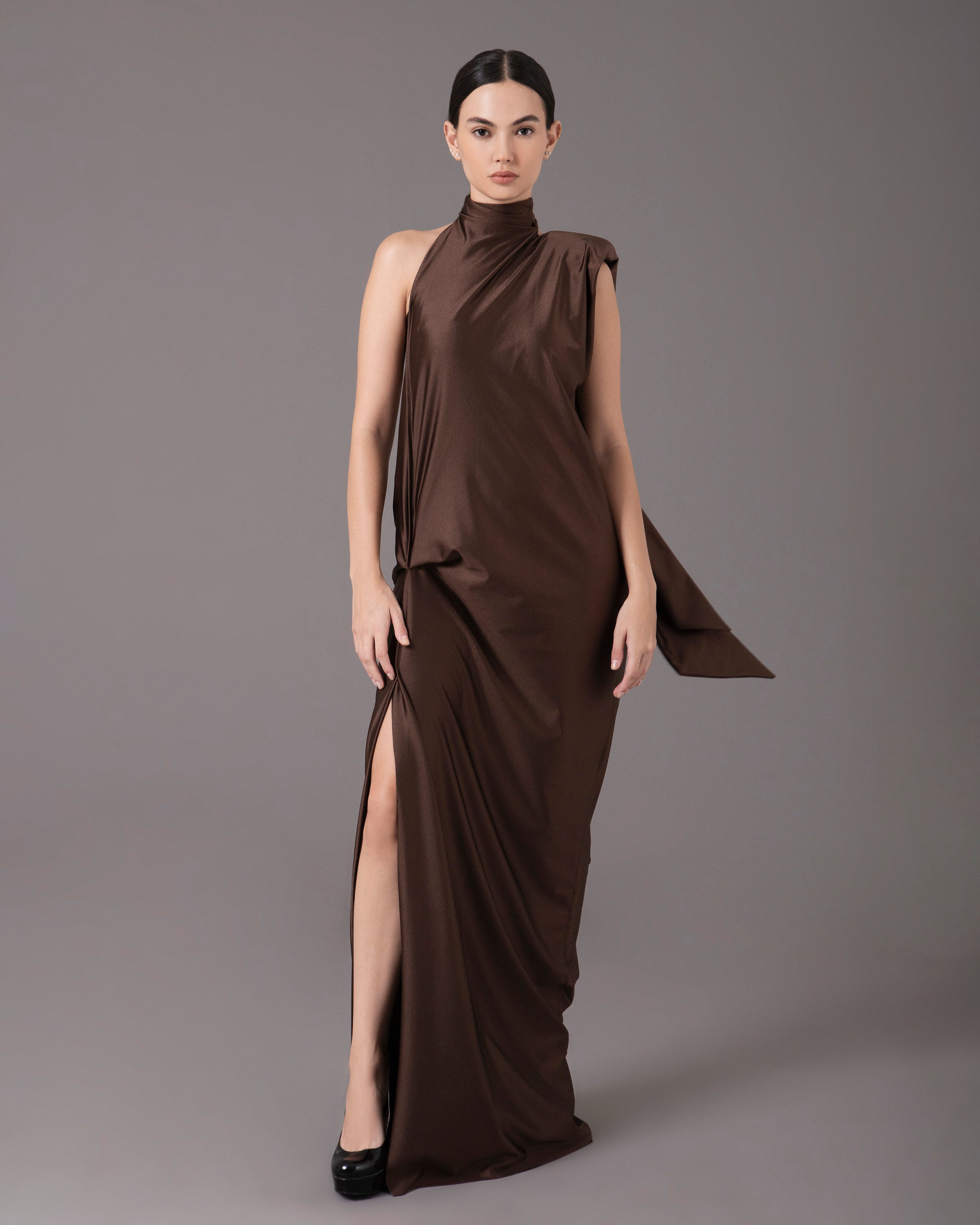 High Neck One Shoulder Pad Gown | Brillante |  Mala Effortless Wear