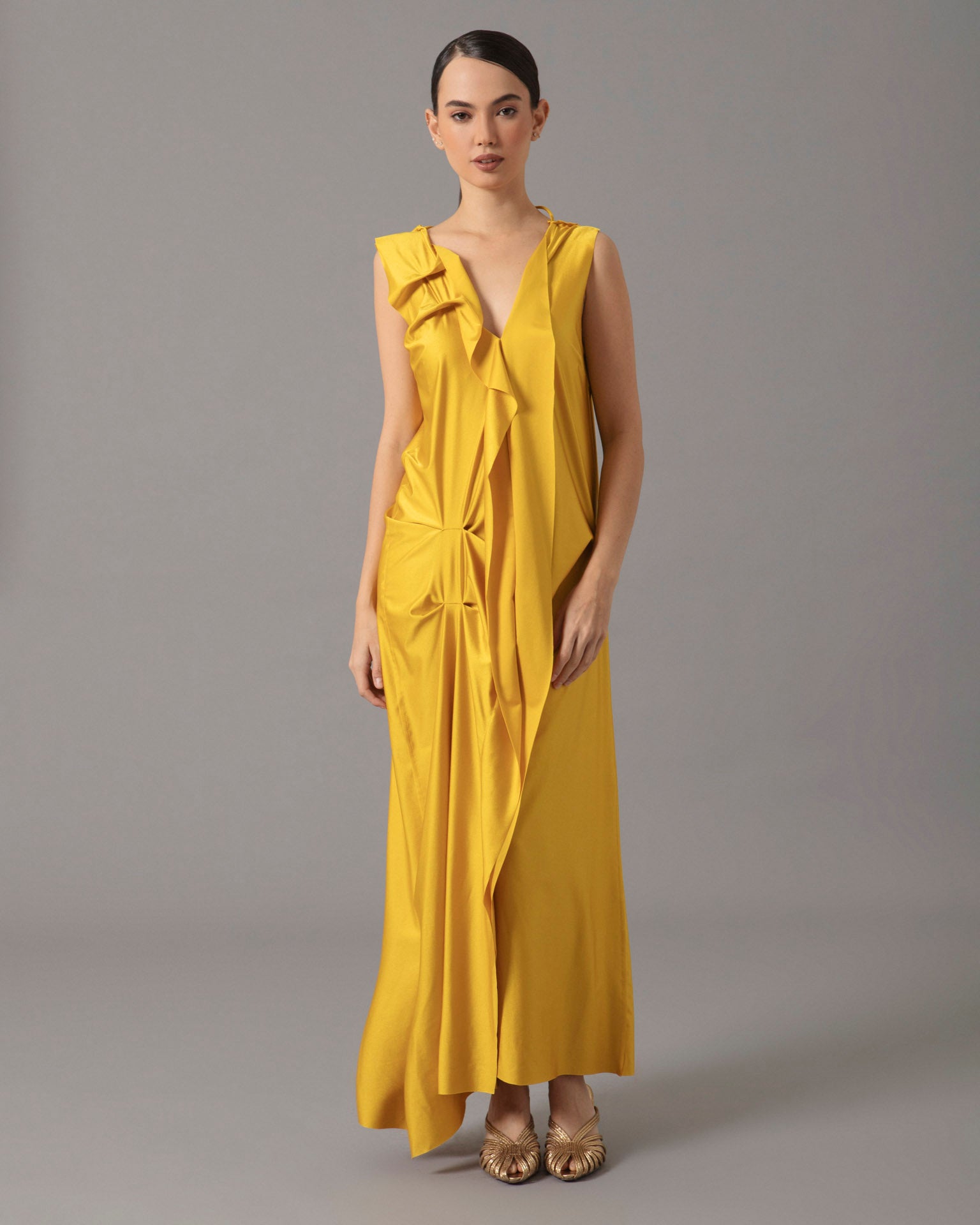 Asymmetric Flounce Midi Dress - Amarillo  Mala Effortless Wear