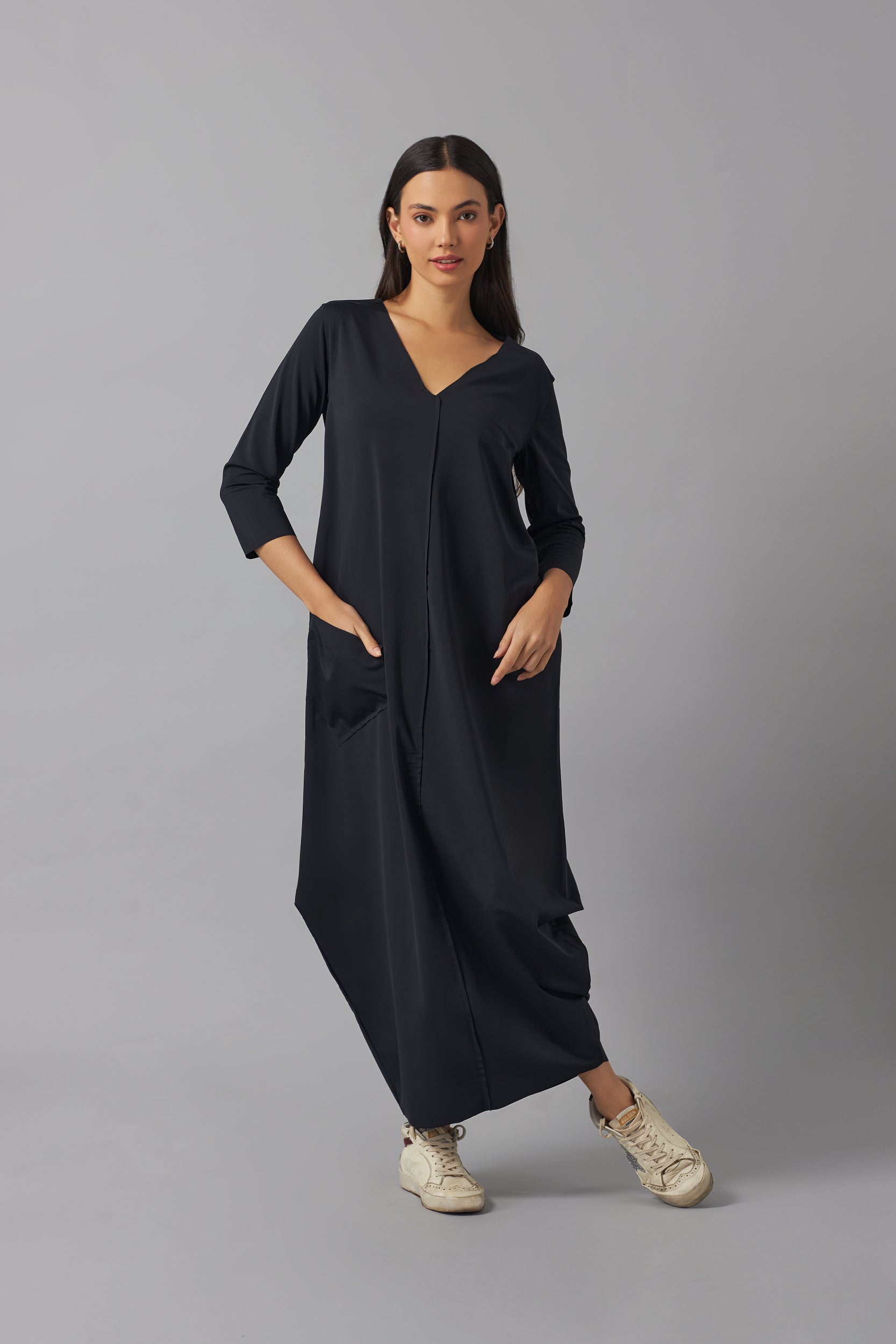 Effortless basic dress 3/4 sleeve | Negro |