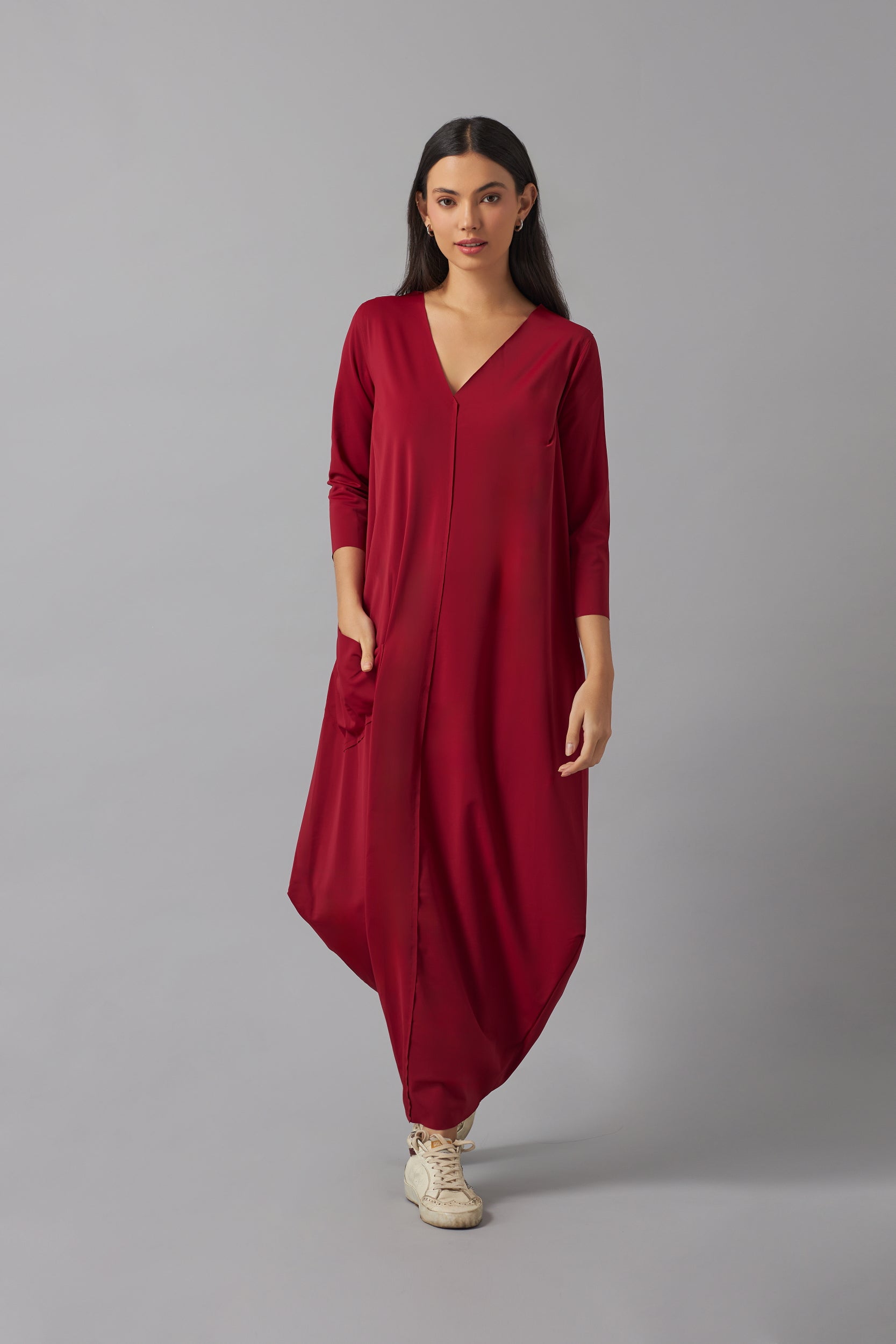 Effortless basic dress 3/4 sleeve | Rojo Vino |