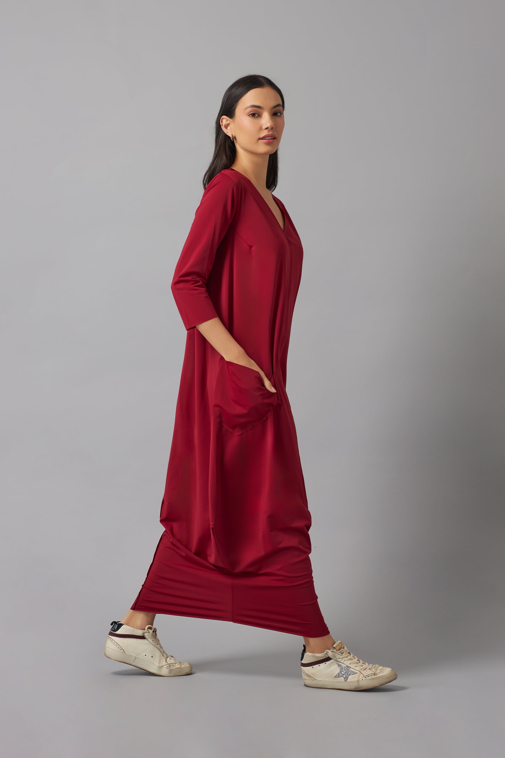 Effortless basic dress 3/4 sleeve | Rojo Vino |