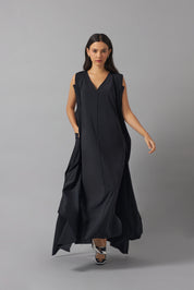 Sleeveless Basic Dress with Destructured Vest | Negro |