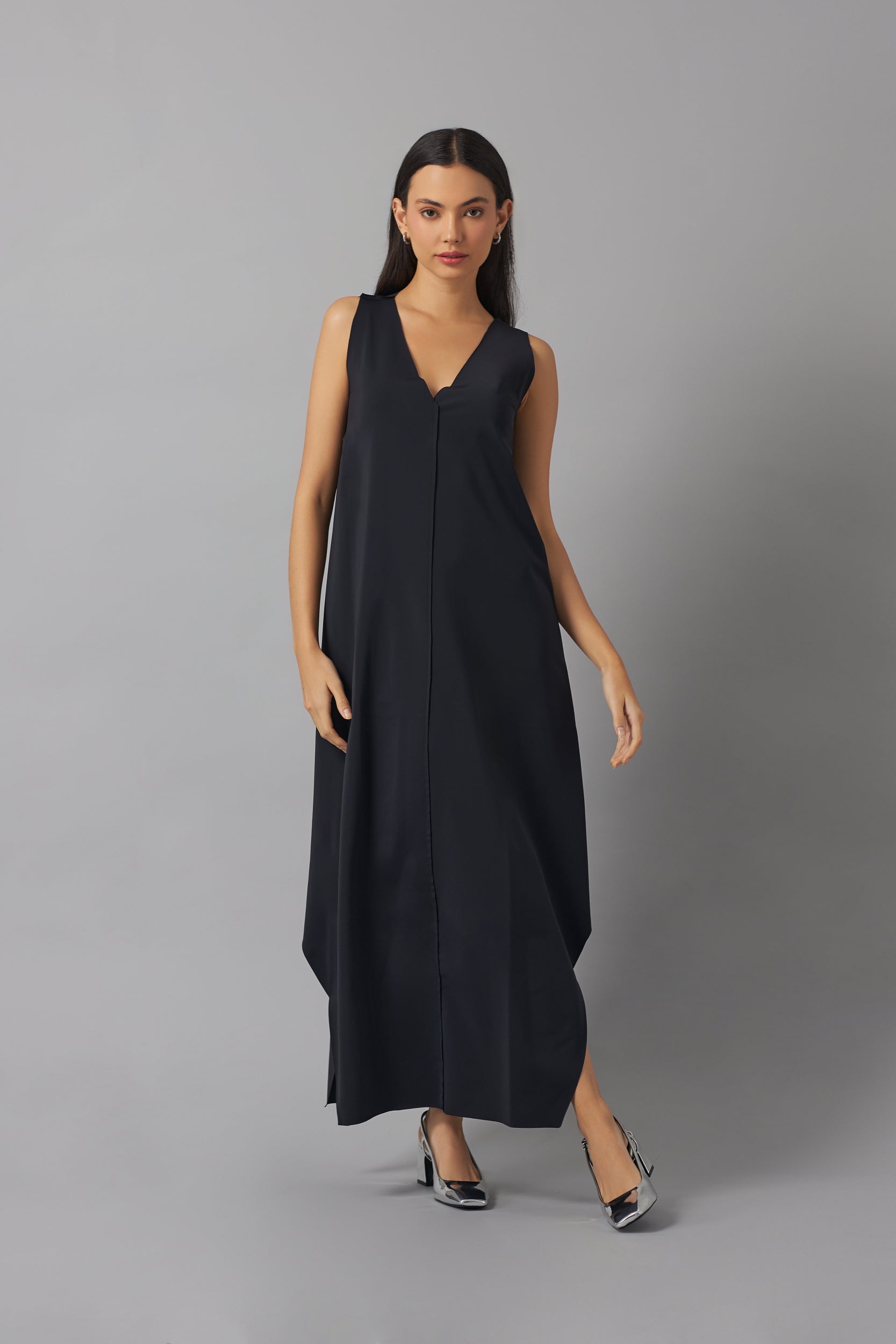 Sleeveless Basic Dress with Destructured Vest | Negro |