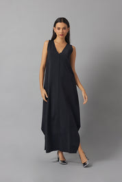 Sleeveless Basic Dress with Destructured Vest | Negro |