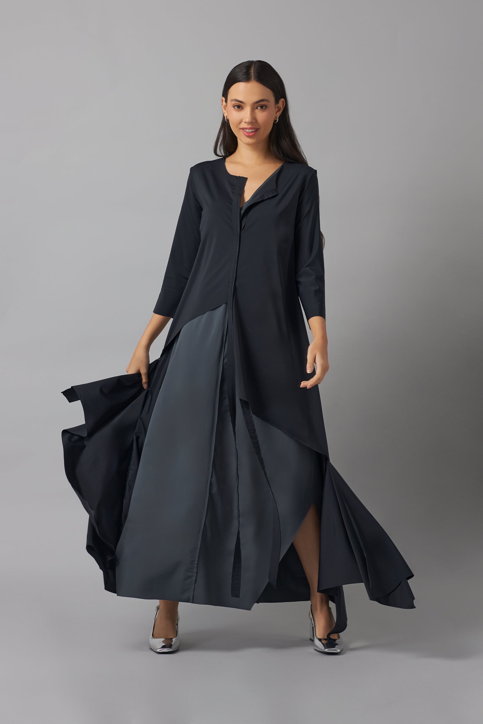 Overlay Maxi Dress | Negro y Gris |