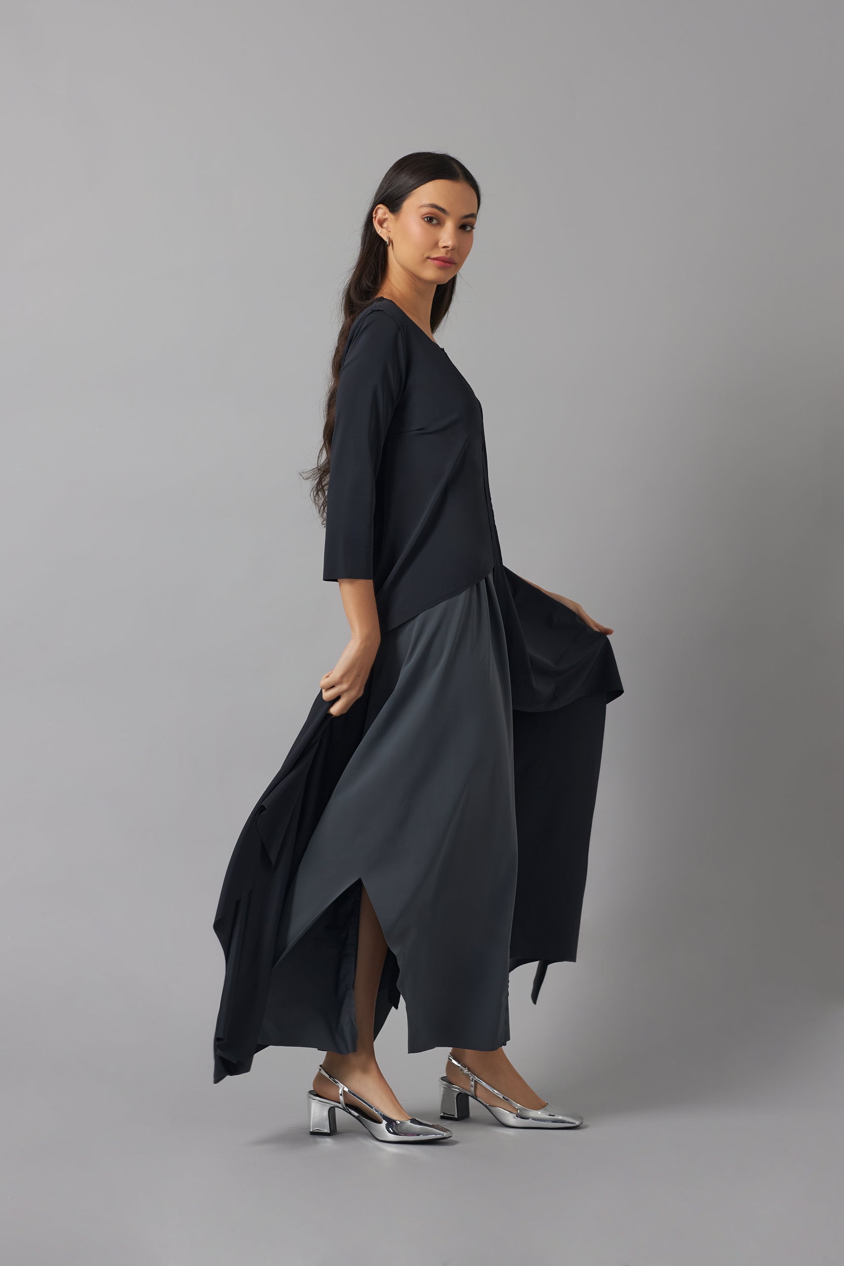 Overlay Maxi Dress | Negro y Gris |