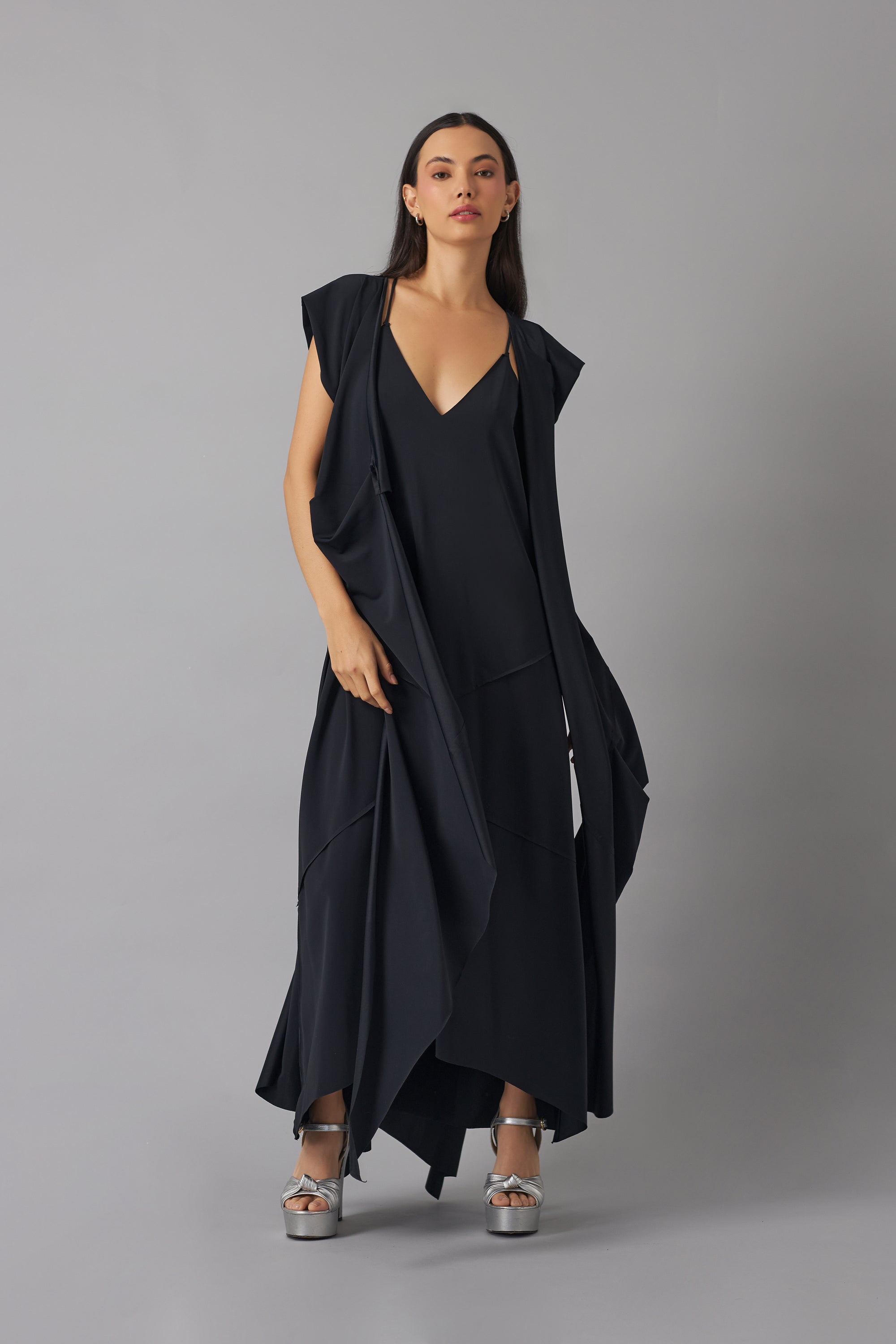 Cami dress with destructured vest | Negro |