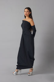 One Shoulder Relaxed Maxi Dress with Gloves | Negro |