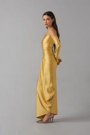 One Shoulder Relaxed Maxi Dress with Gloves | Dorado |