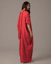Textured Linen Effortless Maxi Dress With Necklace - Bright Red