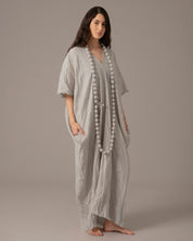 Textured Linen Effortless Maxi Dress With Necklace - Soft Grey