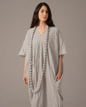 Textured Linen Effortless Maxi Dress With Necklace - Soft Grey