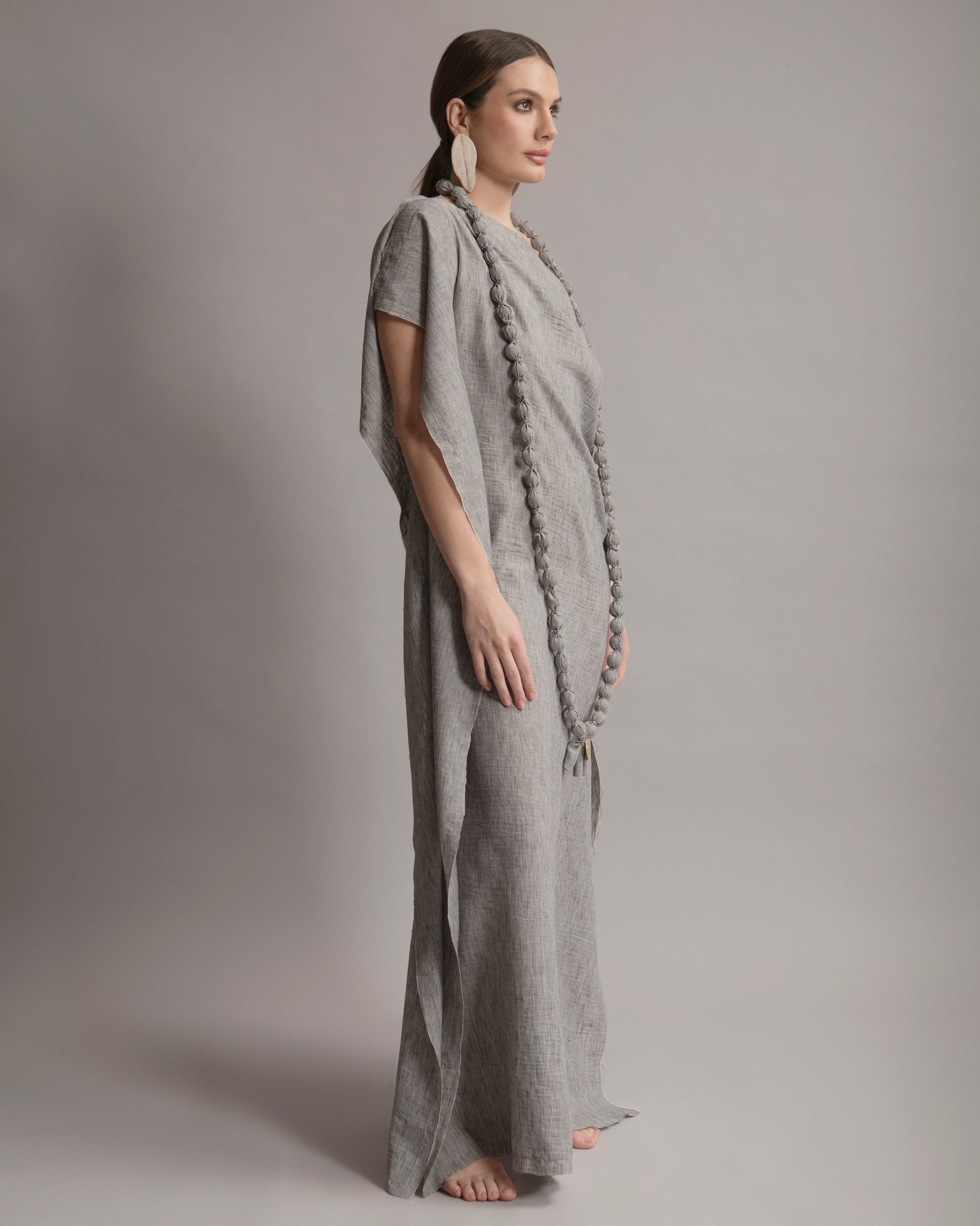 Senda Cotton Dress With Necklace | Gris |