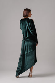 Long Sleeve Knot Velvet Dress | Green |