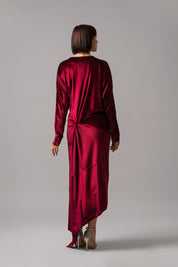 Long Sleeve Knot Velvet Dress | Fusia |