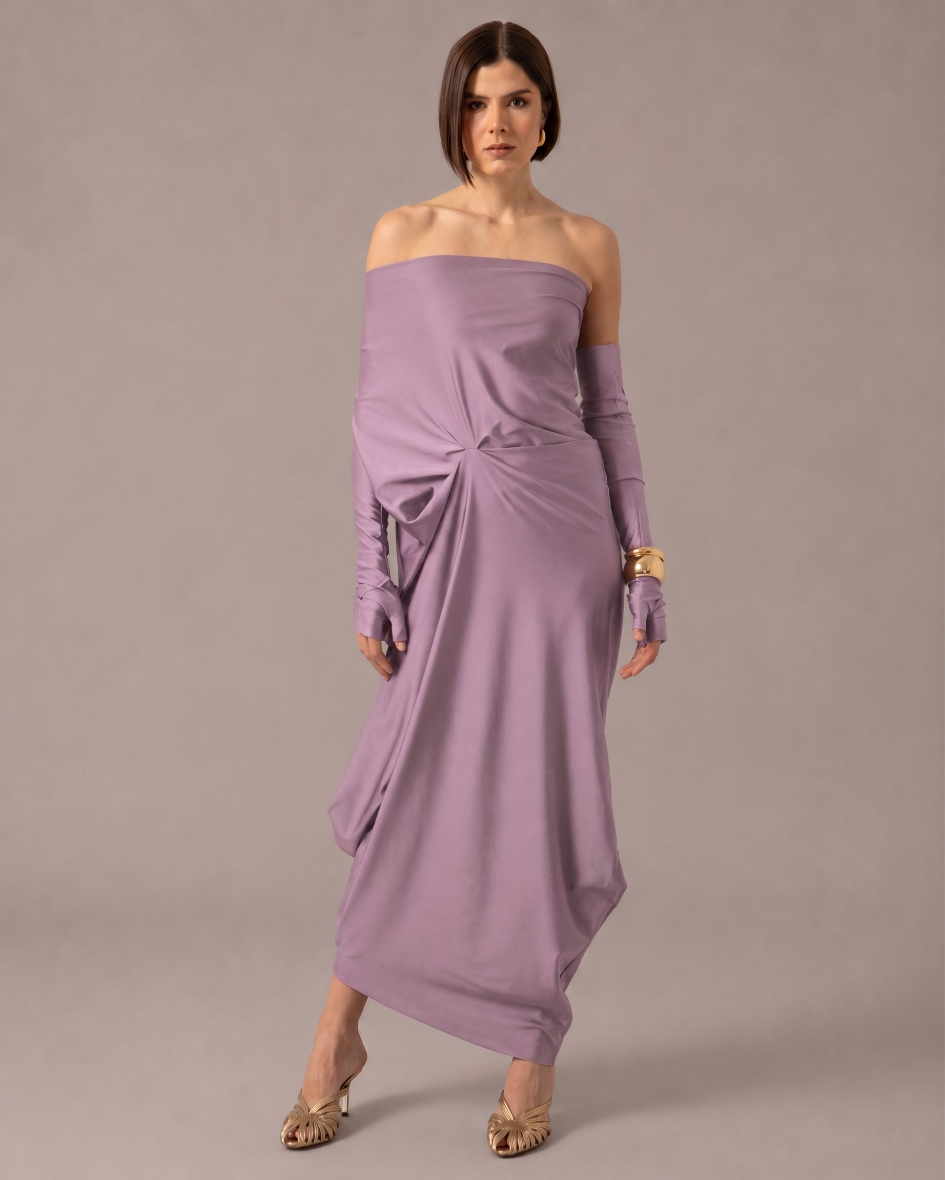 One Shoulder Relaxed Maxi Dress with Gloves | Lila |