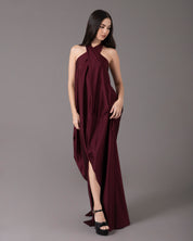 Crossover halter gown with asymmetric seams  | vino brilloso |