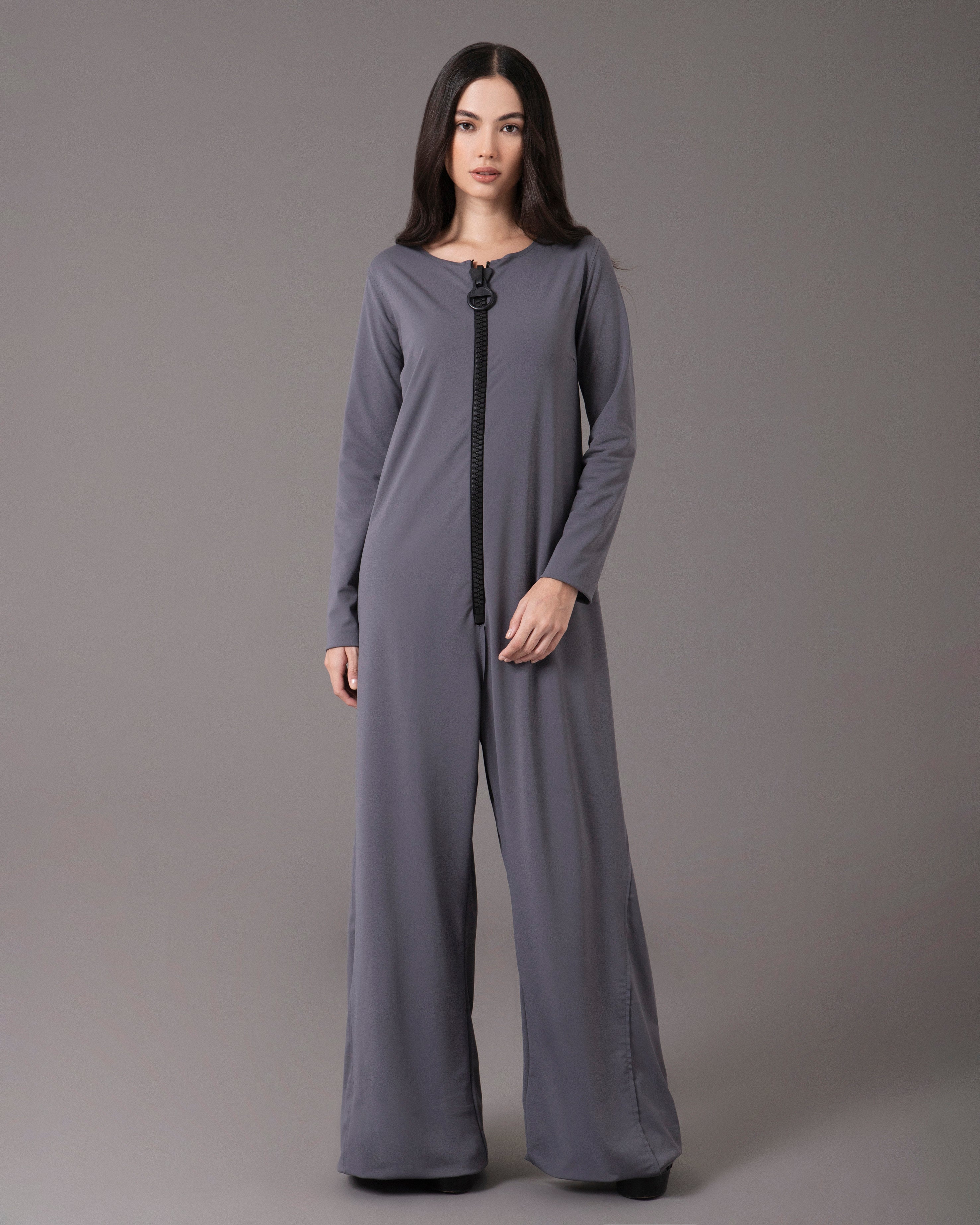 Long sleeve jumpsuit with front zip | Gris |