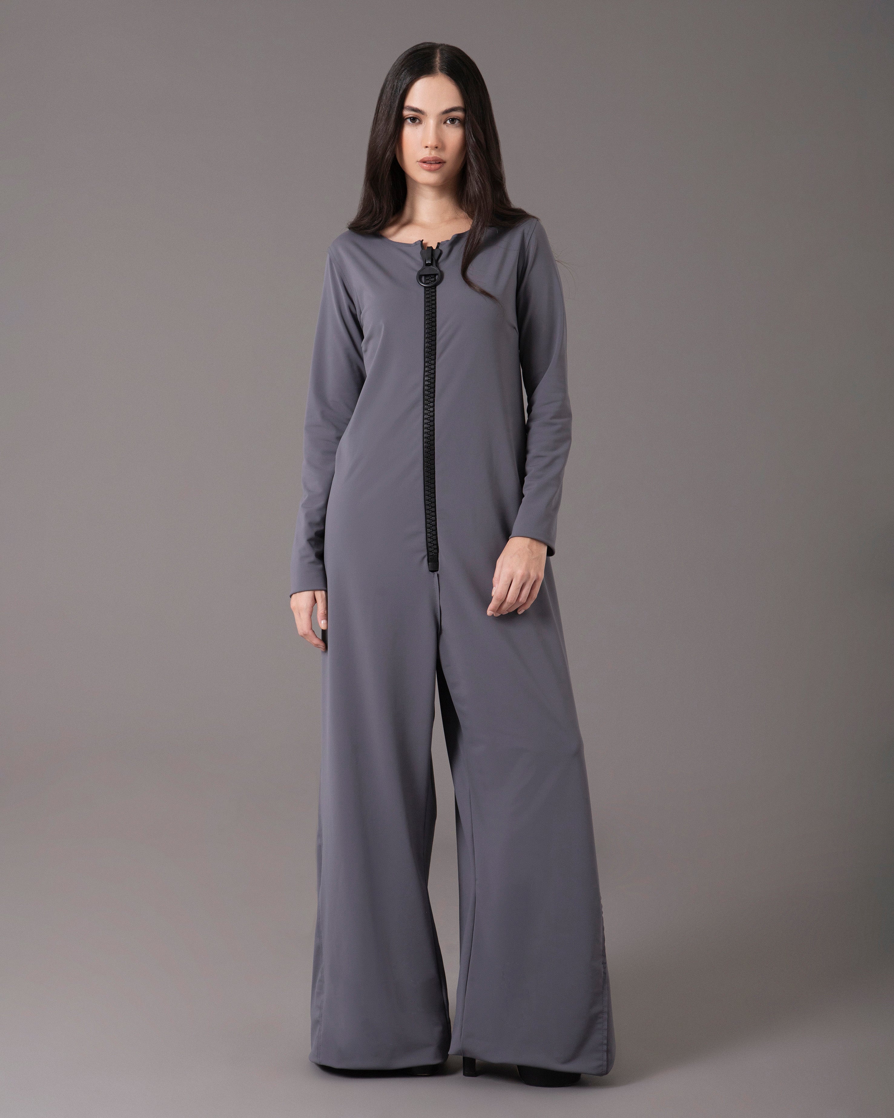 Long sleeve jumpsuit with front zip | Gris |