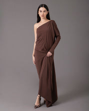 One sleeve side knot midi dress | Café |
