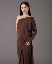 One sleeve side knot midi dress | Café |