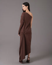 One sleeve side knot midi dress | Café |