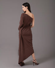 One sleeve side knot midi dress | Café |