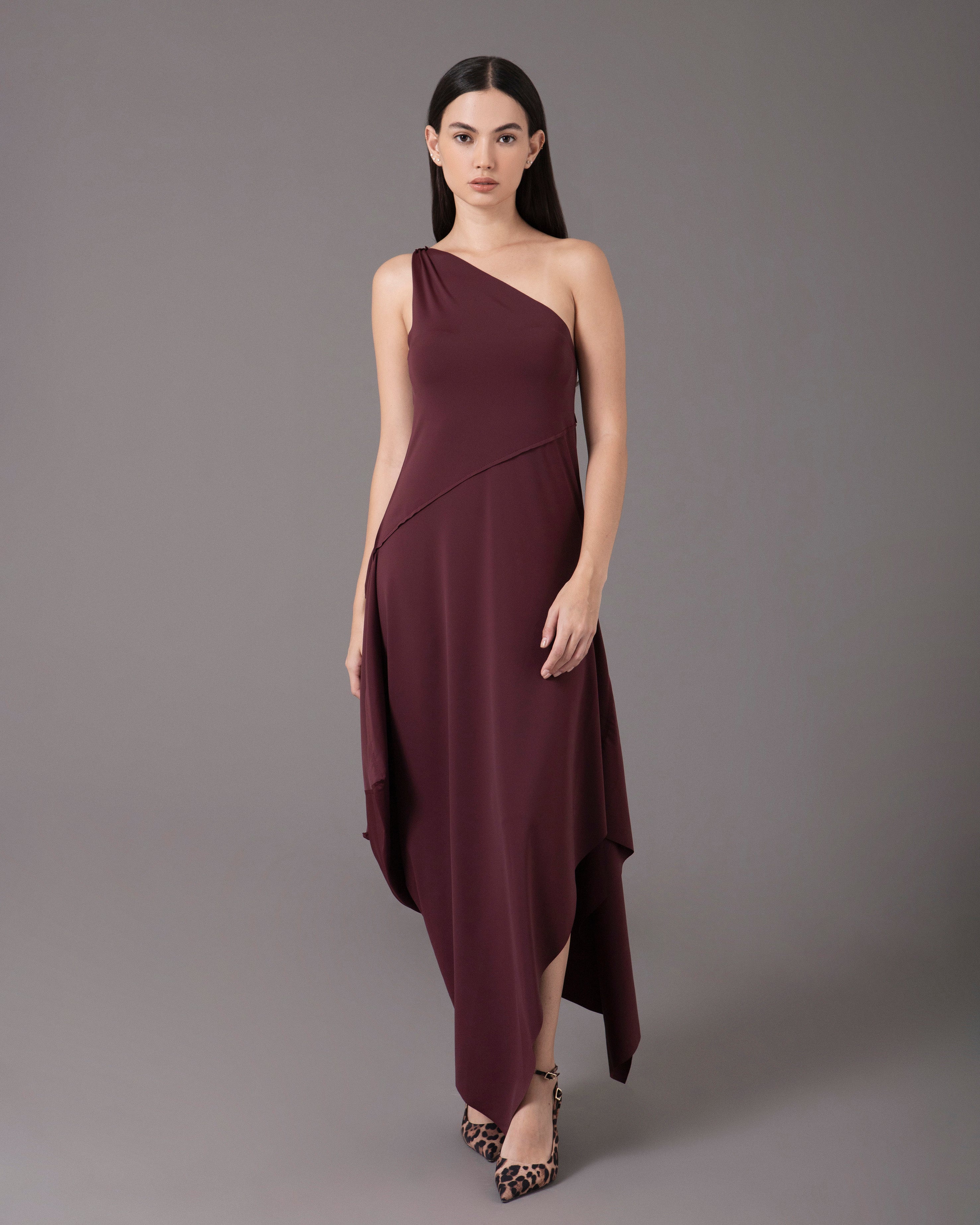One shoulder asymmetric midi dress | Vino |