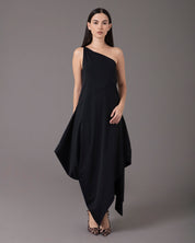 One shoulder asymmetric midi dress | Negro |