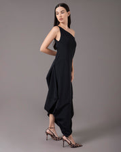 One shoulder asymmetric midi dress | Negro |