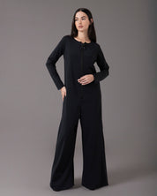 Long sleeve jumpsuit with front zip | Negro |