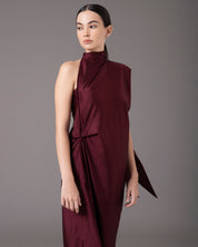 High Neck One Shoulder Pad Gown | Rojo Brillante |