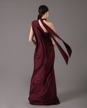 High Neck One Shoulder Pad Gown | Rojo Brillante |