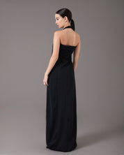 Halter tie gown with assymetric straps | Negro |