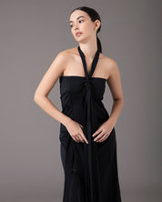 Halter tie gown with assymetric straps | Negro |