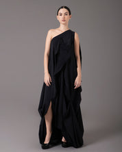 One shoulder loose asymmetric maxi dress | Negro |