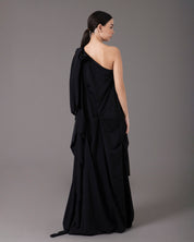 One shoulder loose asymmetric maxi dress | Negro |