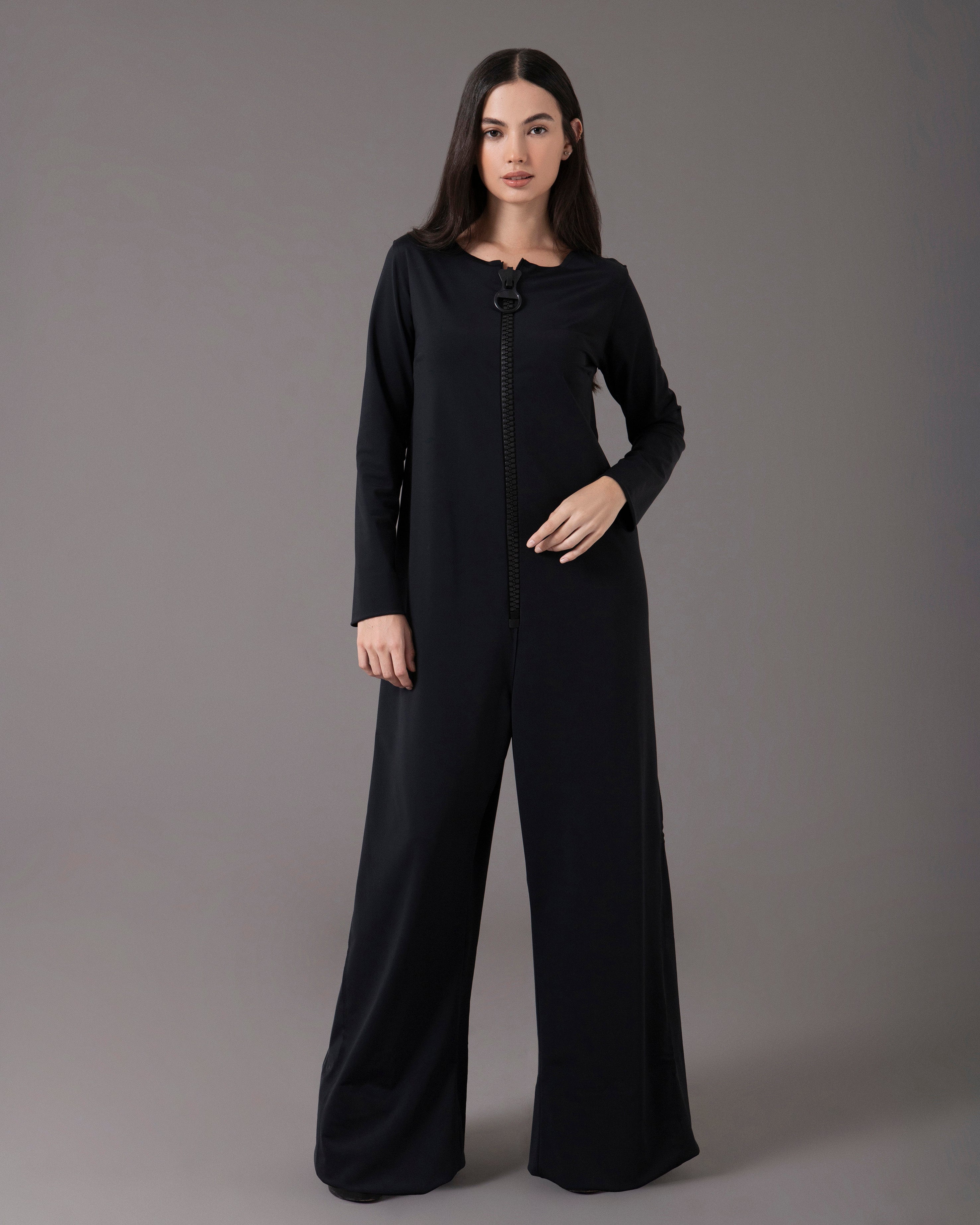 Long sleeve jumpsuit with front zip | Negro |