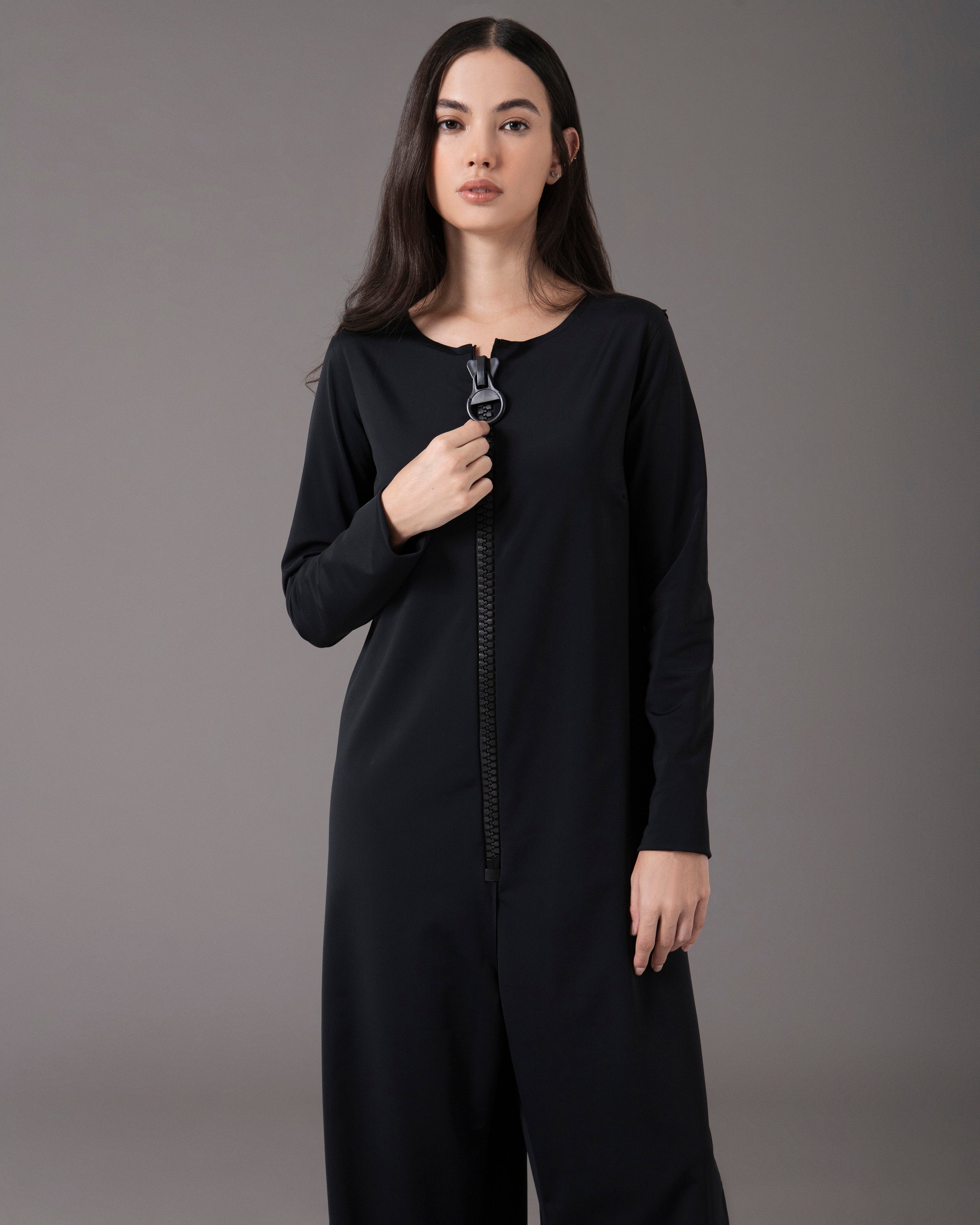 Long sleeve jumpsuit with front zip | Negro |