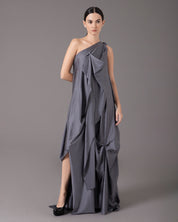 One shoulder loose asymmetric maxi dress | Gris Metalico |