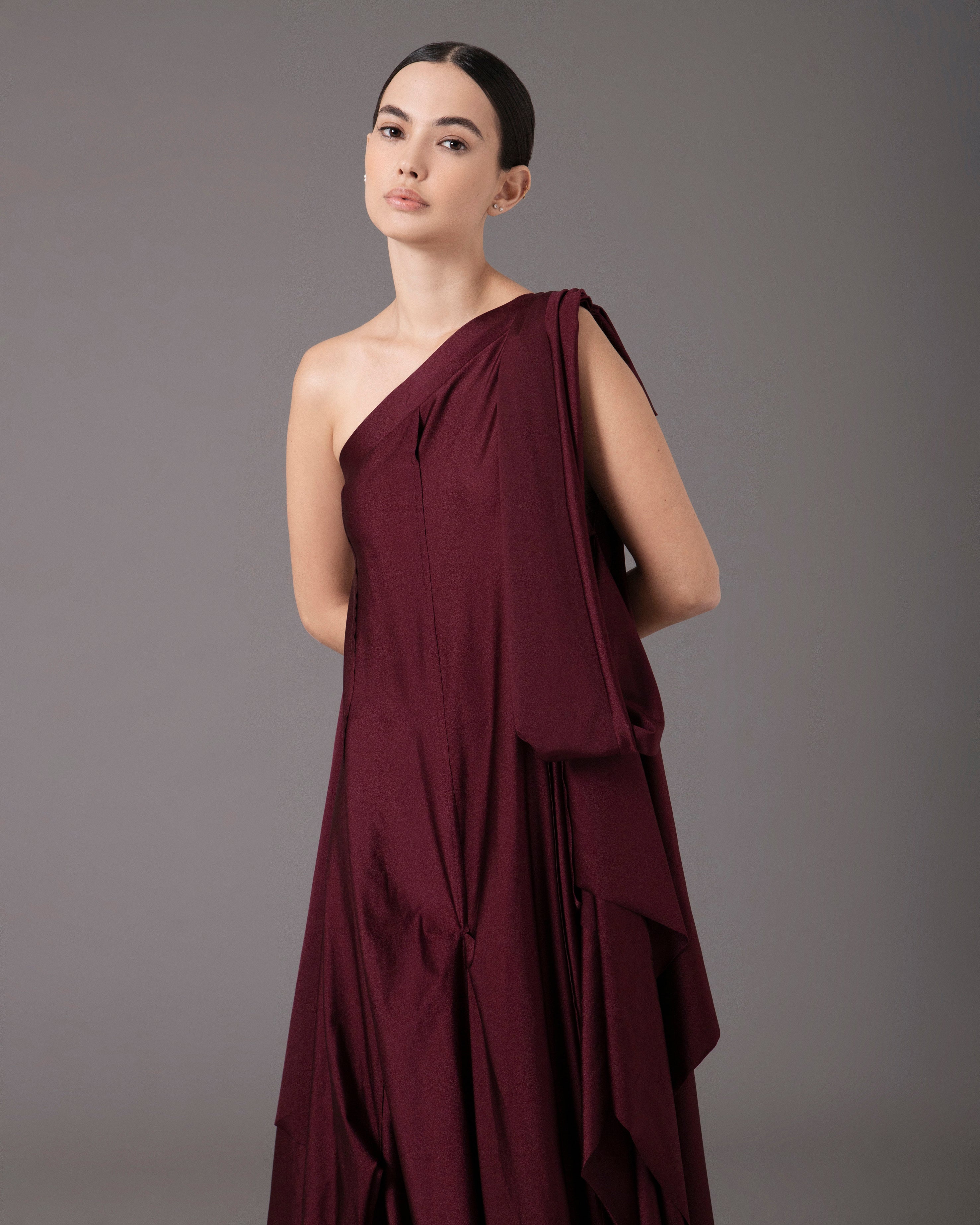 loose one shoulder dress One shoulder loose asymmetric maxi dress