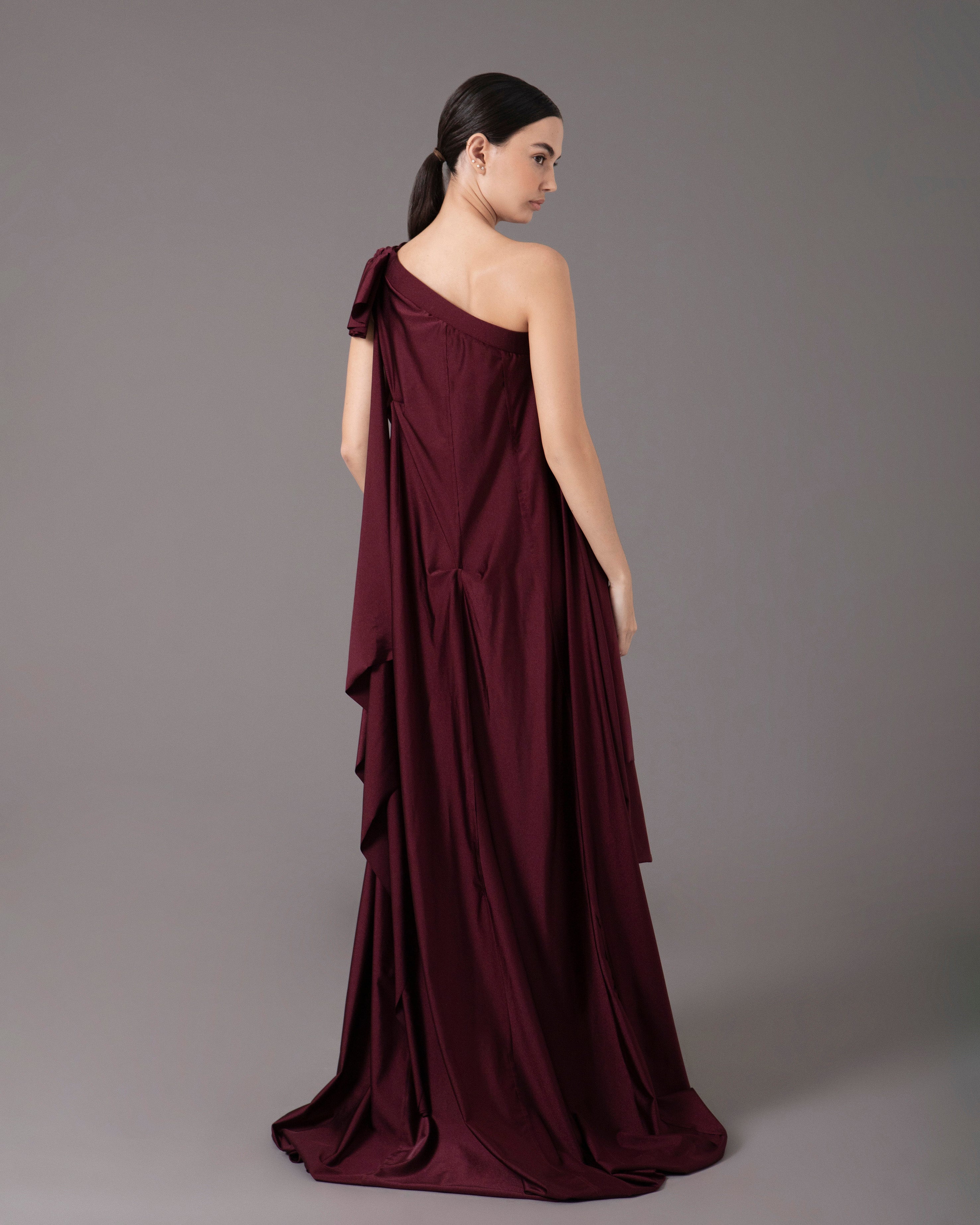 one shoulder dress loose Kamillia One-Shoulder Split Maxi Dress Champagne