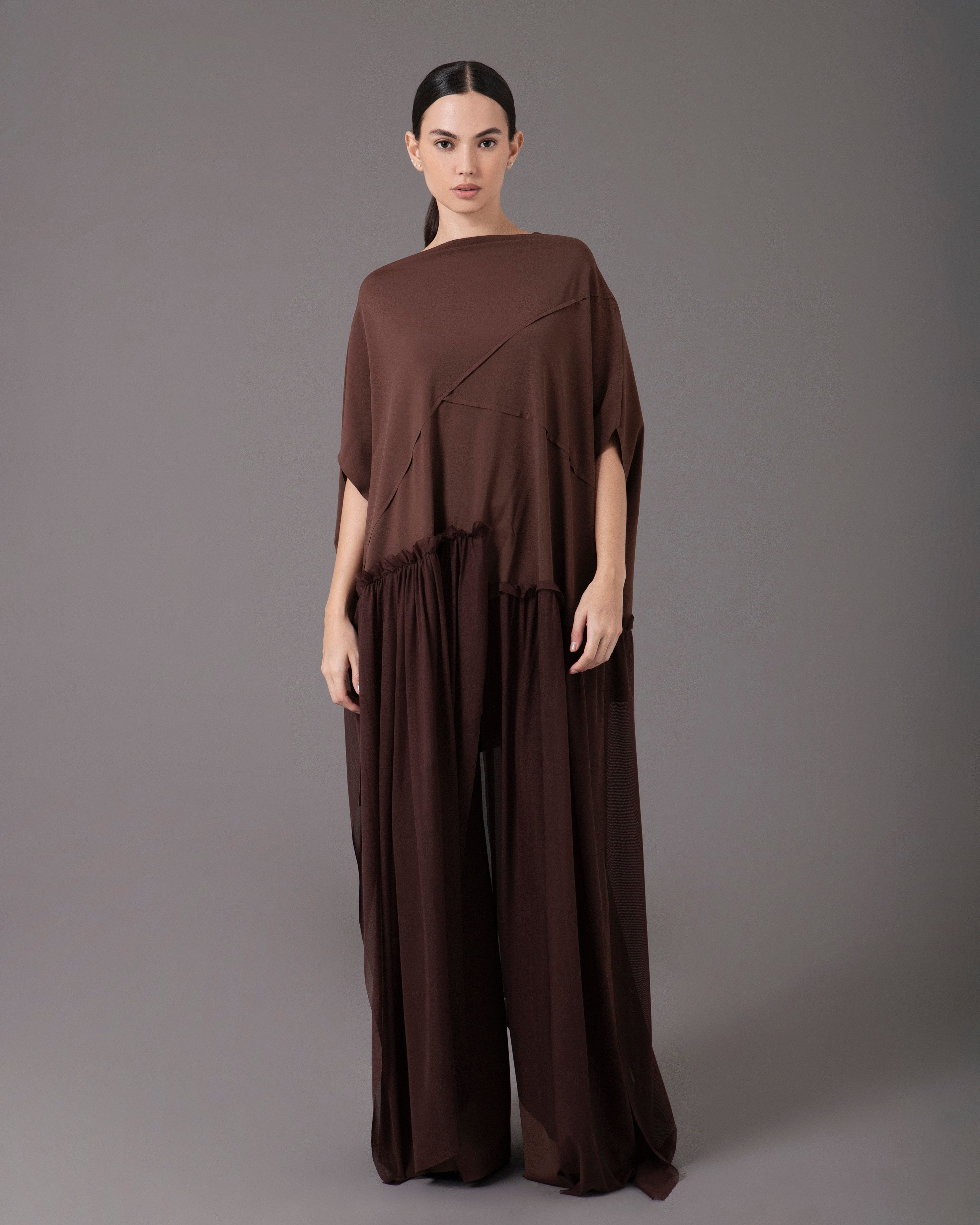 Asymmetric tunic with pants set | Cafe |