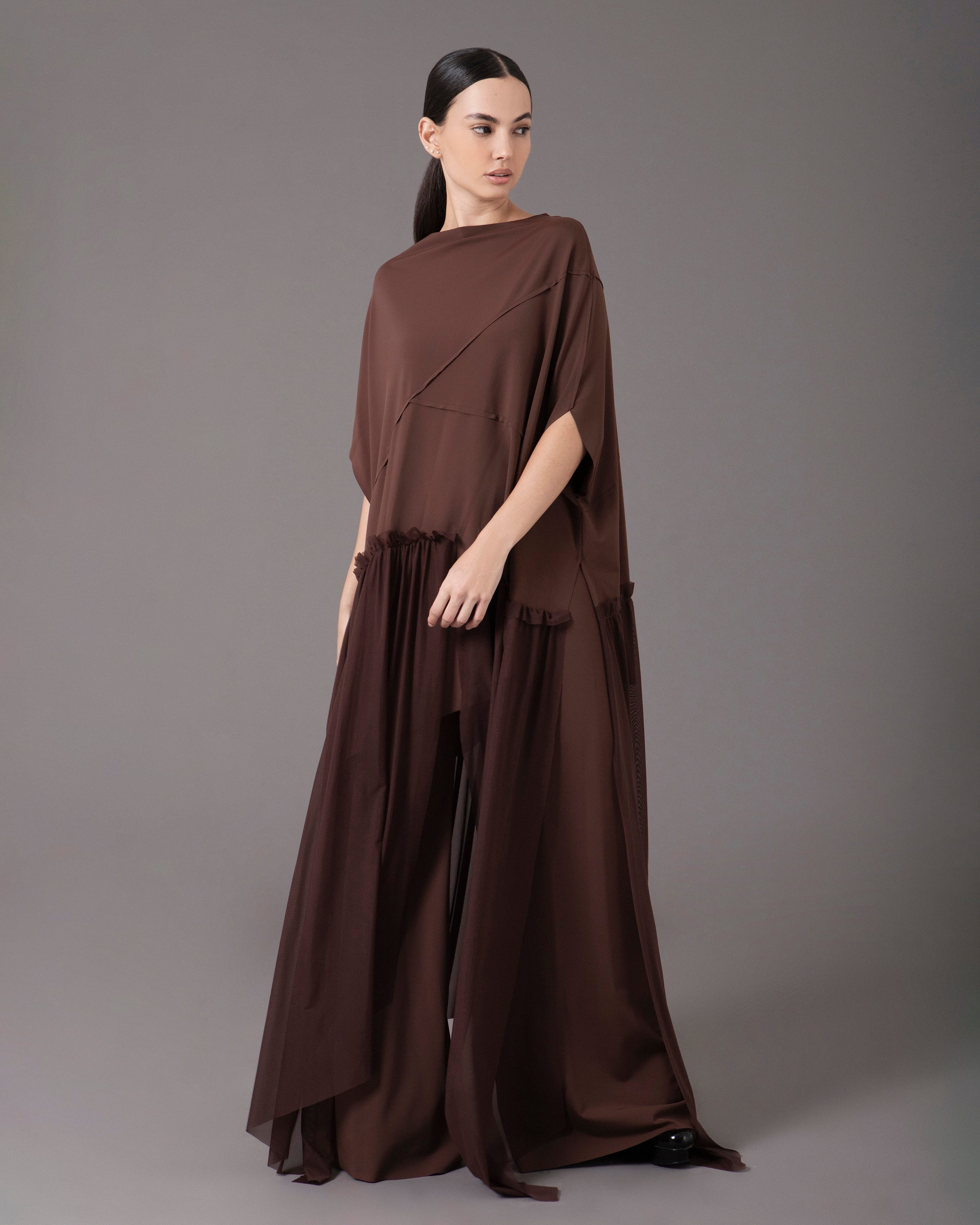 Asymmetric tunic with pants set | Cafe |