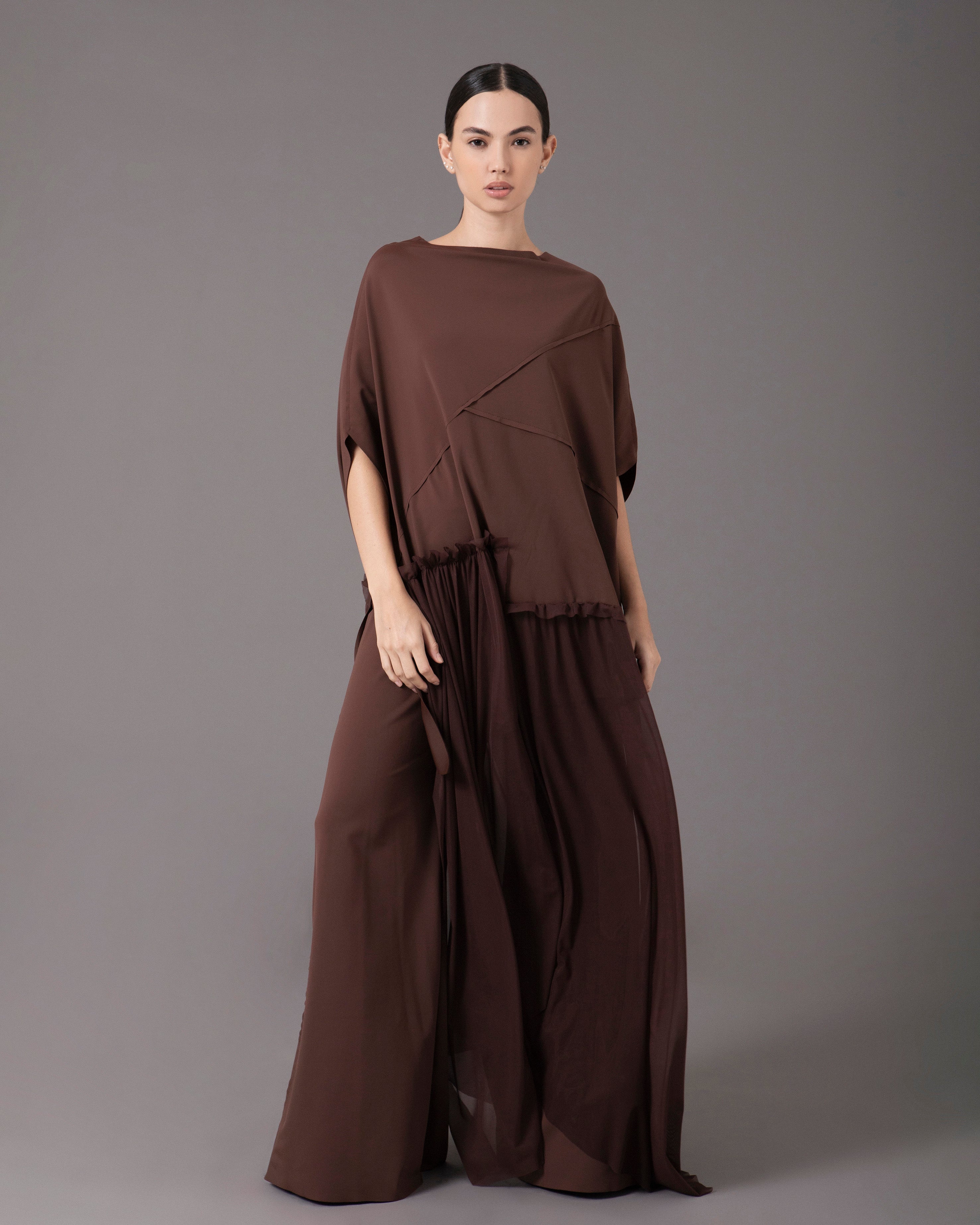 Asymmetric tunic with pants set | Cafe |