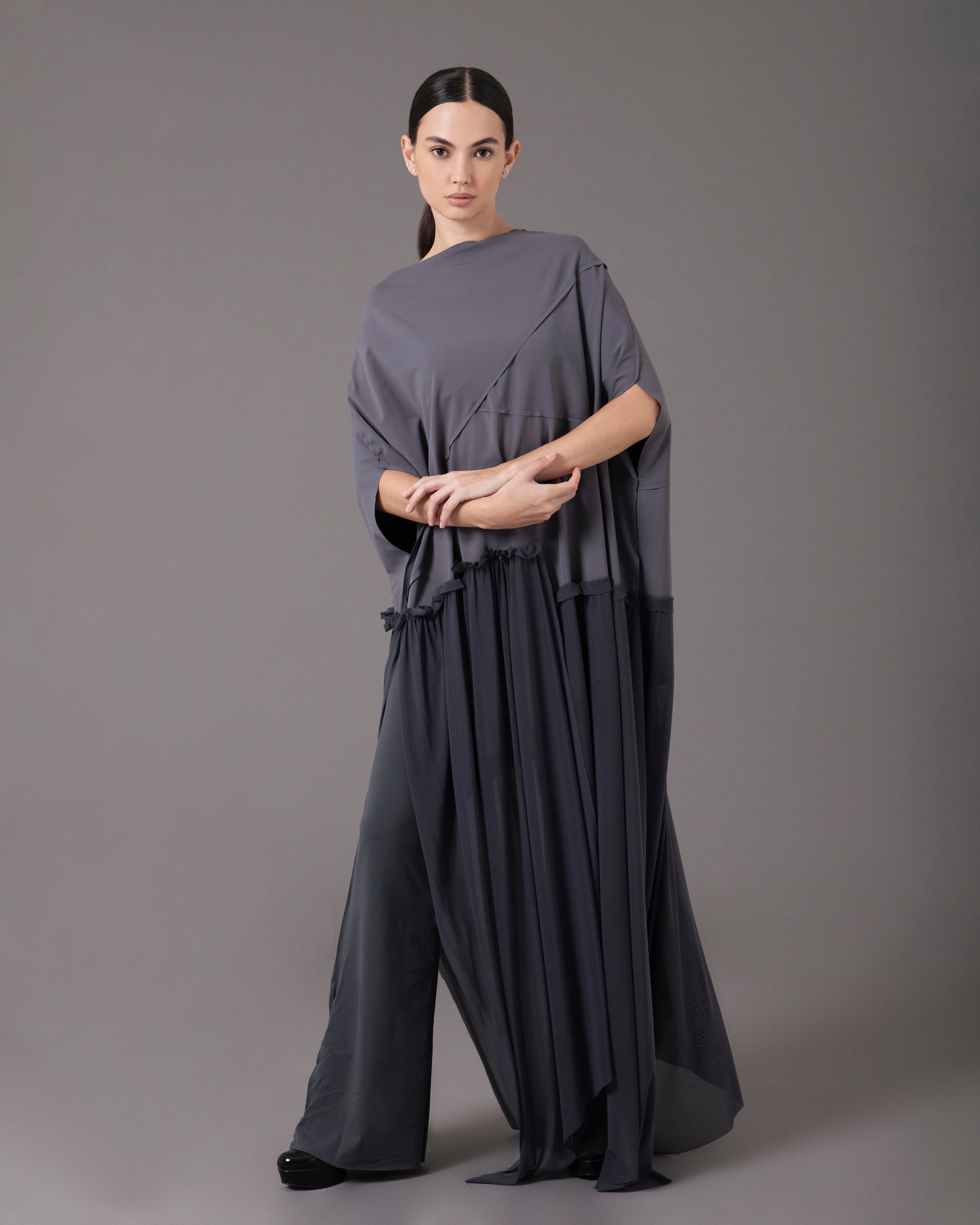 Asymmetric tunic with pants set | Gris |