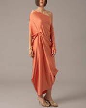 One Shoulder Relaxed Maxi Dress with Gloves | Naranja Coral |