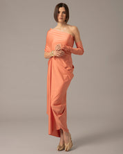 One Shoulder Relaxed Maxi Dress with Gloves | Naranja Coral |