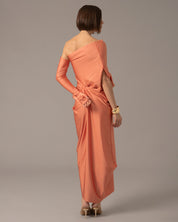 One Shoulder Relaxed Maxi Dress with Gloves | Naranja Coral |